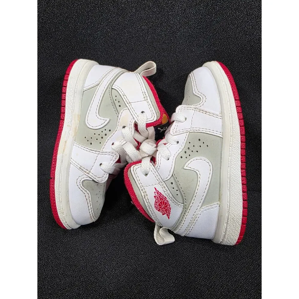Nike Air Jordan 1 Mid Hare White Red Silver Toddler Shoes Size 5C